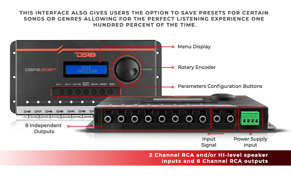 DS18 DSP2.6DBT Digital Sound Processor, Best Car Sound Processor, Stereo Signal Processor