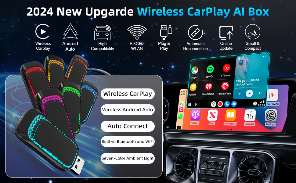 Wireless CarPlay Adapter and Android Auto Wireless Adapter